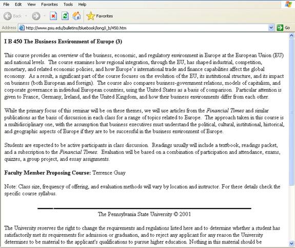 Course and Class Descriptions