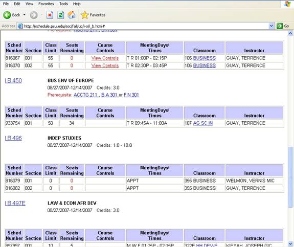 Penn State Scheduling Results