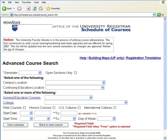 Advanced Scheduling Search at Penn State